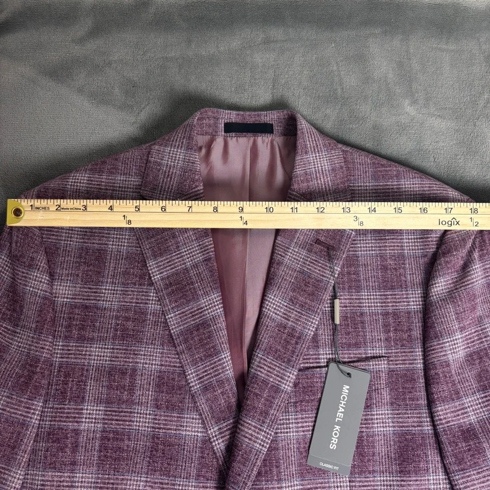 NWT Michael Kors Mens 40L Plaid Sport Coat Blazer Purple Plaid Classic Fit